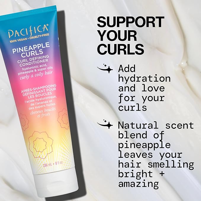 Pacifica Pineapple Curls Shampoo & Conditioner Set – Curl Defining Hair Care for Curly & Coily Hair, Enhances Bounce & Reduces Frizz Sulfate Free Clean Beauty Vegan & Cruelty-Free Dermatologist Tested