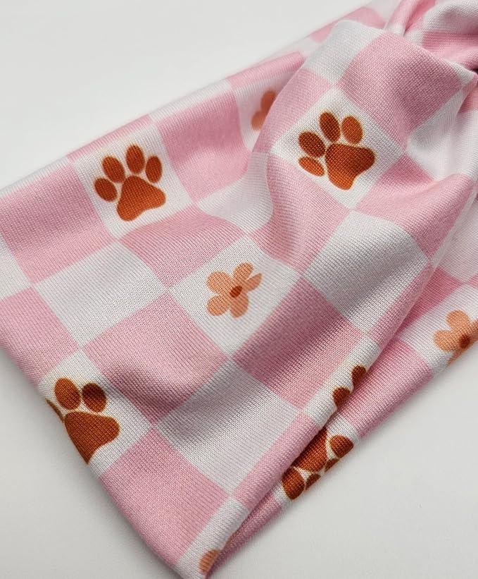 Soft Stretchy Headband, 3-in-1 Versatile Twist Style, One-Piece (Hippie Checkered Paws, Adult)