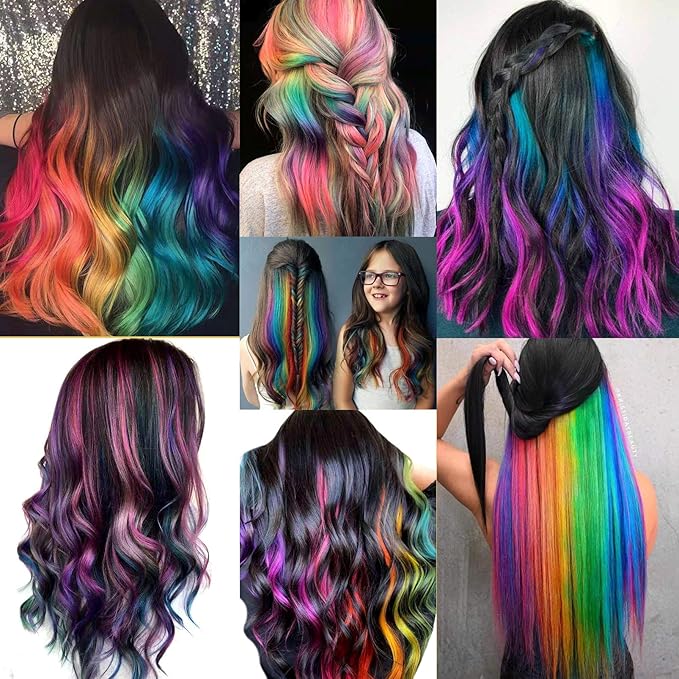 Colored Hair Extensions, Clip in, 22 Inch Long Straight, 10 Pieces Colorful Set, for Kids Girls Women Highlights Party, Synthetic