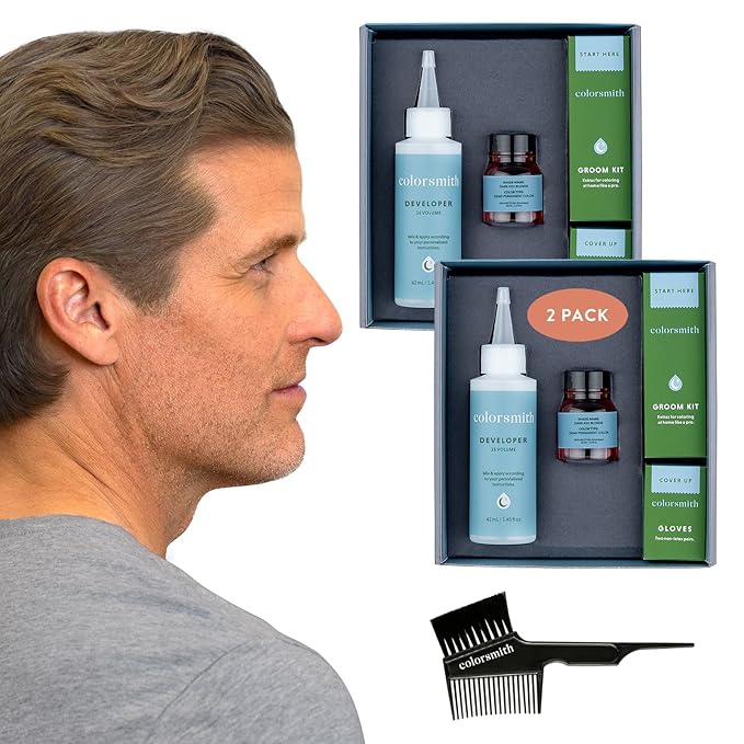 Hair & Beard Color for Blending Grays 2 pack - Dark Ash Blonde - Ammonia-Free Complete Men’s At-home Beard & Hair Dye Kit, Professional-grade Demi-Permanent Hair Color (7.1)