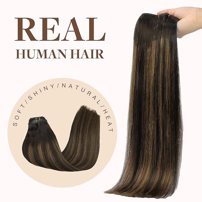 GOO GOO Clip in Hair Extensions Real Human Hair, Remy Human Hair Extensions Clip ins for Women, Natural Human Hair, 12inch 85g 7Pcs, #2/6/2 Balayage Dark Brown to Chestnut Brown