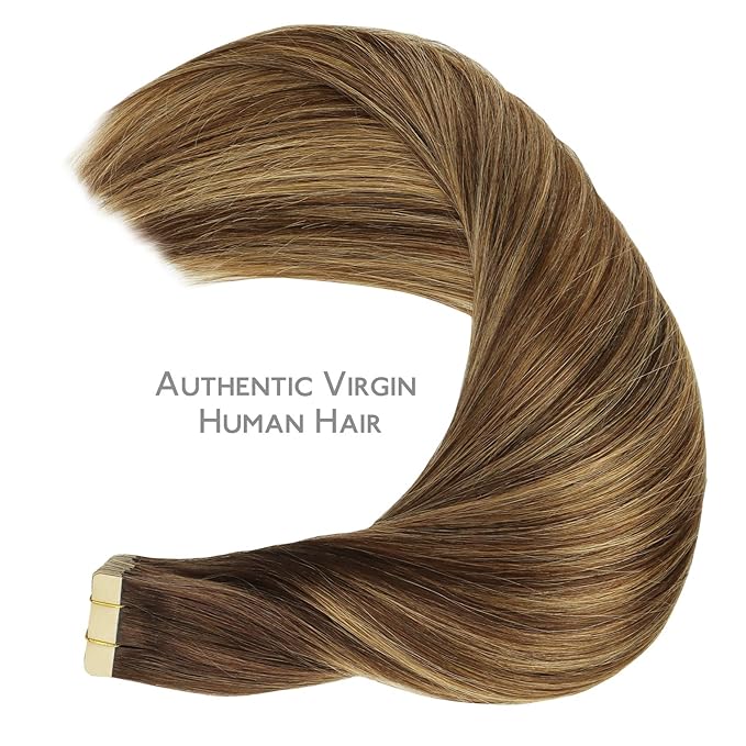 WENNALIFE Tape in Hair Extensions, 24 Inch 50g Balayage Chocolate Brown to Caramel Blonde Remy Human Hair, 20pcs Coloured Tape Extensions