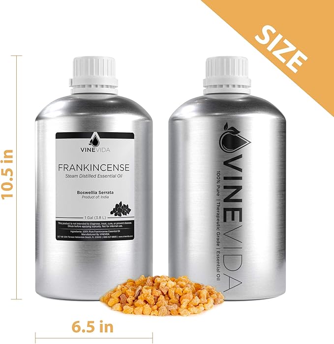 VINEVIDA Frankincense Essential Oil - Gallon Undiluted for Soap Making, Skin Safe - DIY Candle Scents for Candlemaking - 8 lbs Bulk Essential Oil
