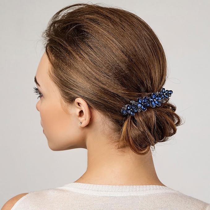 Joez Wonderful Rhinestone Hair Clips, Bridal Hair Accessories for Women, Sparkly Crystal Hair Pins, Fancy Hair Barrettes for Wedding, Bride, Long Hair (Blue Flower, 1 Pcs)