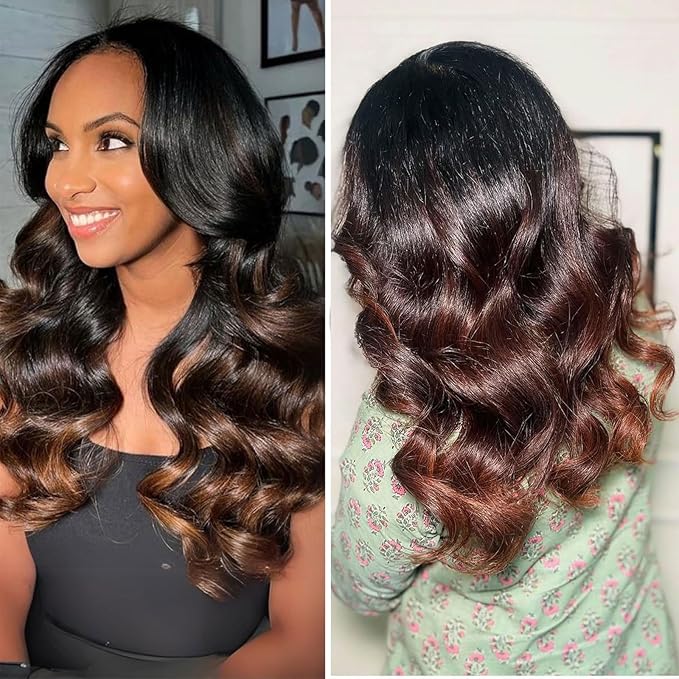 2x6 HD Lace Closure Body Wave Human Hair T1B/2/30 Chestnut Brown Ombre Transparent Lace Closure 2x6 Long Middle Part 100% Raw Virgin Human Hair 18 Inch 150% Density