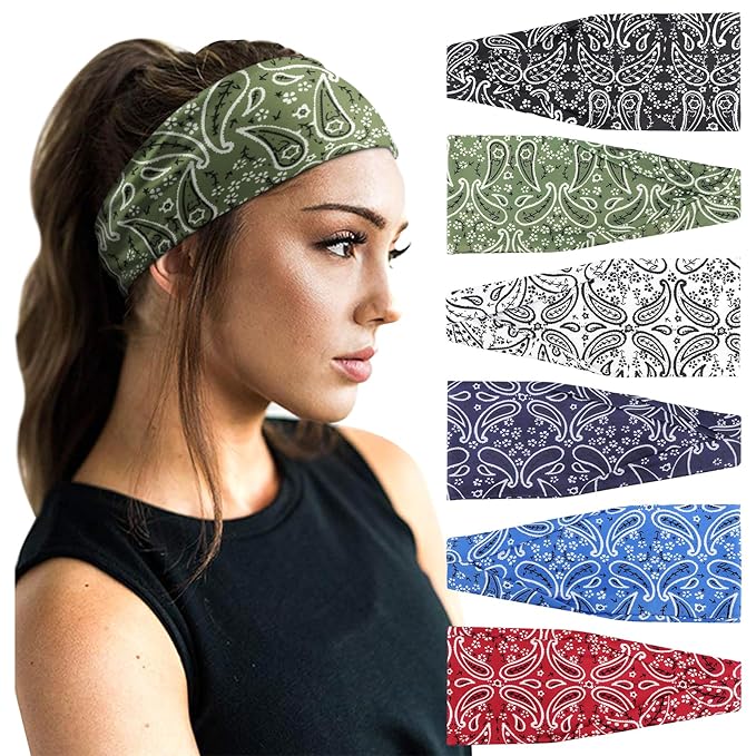 DRESHOW Yoga Sports Headbands for Women Elastic Non-Slip Headbands Workout Running Hair Bands 6 Pack