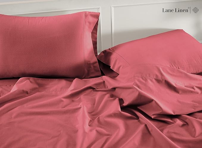 Lane Linen 100% Organic Cotton Pillow Cases - Set of 2 (20"x26") - Soft Red Cotton Pillowcases - Mineral Red