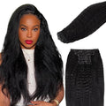 Lashey Seamless Clip in Hair Extensions Human Hair 130g 9pcs #1 Jet Black 16 Inch Kinky Straight Clip in Hair Extensions Real Human Hair with Flat PU Invisi Edge Full Pack