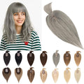 SEGO Grey Hair Toppers for Women Real Human Hair With Bangs, Salt and Pepper Hair Topper, 7 * 13 CM Silk Base Clip In Top Pieces Add Volume -12 Inch G3 Light Grey Mix