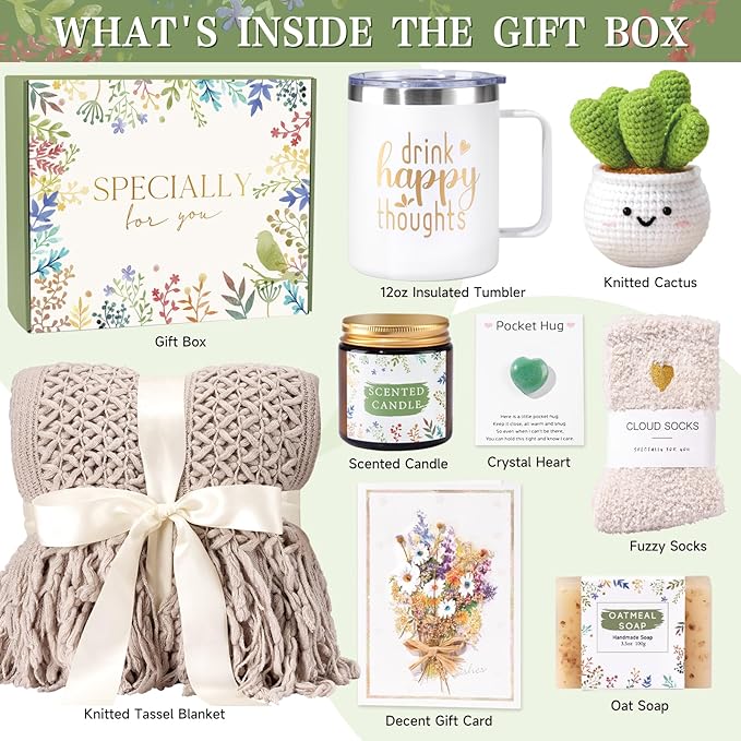 Gift Baskets for Women, Get Well Gifts for Women After Surgery, Birthday Gifts Thinking of You Gifts for Woman, Care Package, Sending Hug Feel Better Self Care Box for for New Mom Wift Teen Girls