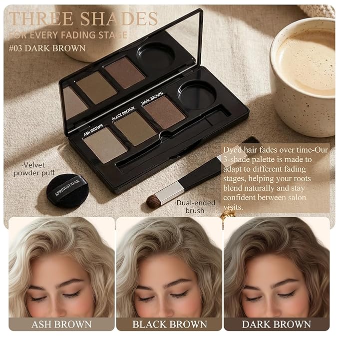 Root Touch Up Hair Color – 3 Color Blendable Hairline Powder for Gray Coverage, Root Cover Up & Thinning Edges – 48H Sweat Resistant, Natural Finish for Women & Men – Dark Brown