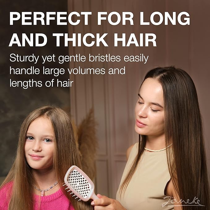 Janeke Superbrush Detangling Brush for Soft Smoothing Hair Brushing with Anti-Static Bristles - Vented Wet Hair Brush for Blow Drying Use - Perfect for Curly, Thick, Wavy, Fine Hair Types (Nude)