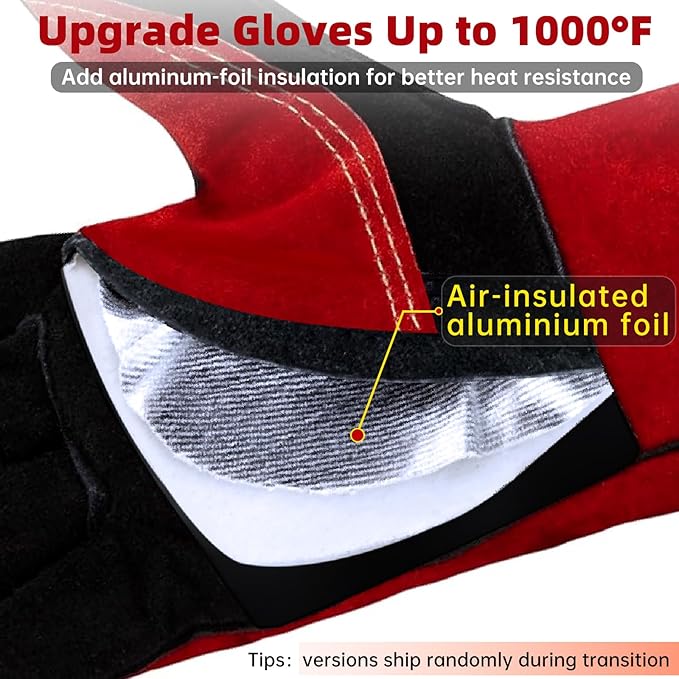 Fireplace Welding Gloves Fire Heat Resistant16IN 932°F Fireproof Leather for Fire Pit Wood Stove Campfire Furnace BBQ Baking,Grill Oven Stick Mig Tig Gear Birthday Christmas Gift for Man L
