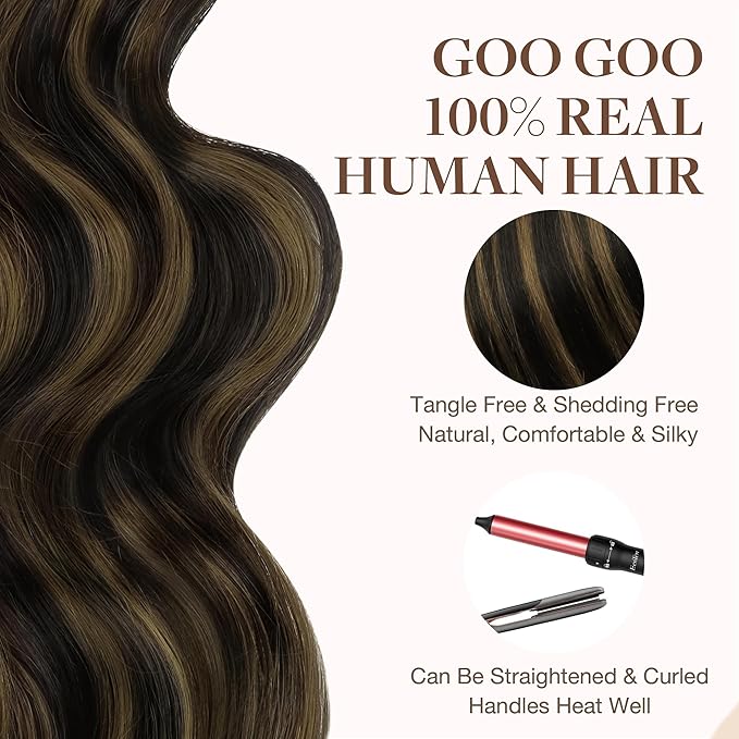 GOO GOO Tape in Hair Extensions Human Hair, 1B/6/1B Balayage Natural Black to Chestnut Brown, 20inch 30g 10pcs, Skin Weft Seamless Invisible, Silky Straight with Thick Ends, Remy Human Hair