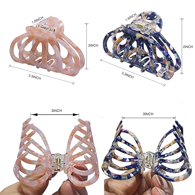 Fashion Tortoise Hair Clips for Women Resin Medium Hair Claw Clip for Fine Hair Non Slip Grip Hair Jaw Clips 2PCS in Set (Royalblue&Pink)
