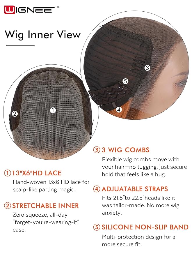 WIGNEE 13x6 Synthetic Lace Front Wig 28" Long Straight Wig Ombre Ginger Synthetic Wigs for Black Women Pre-Plucked Glueless Wig for Daily Party Use