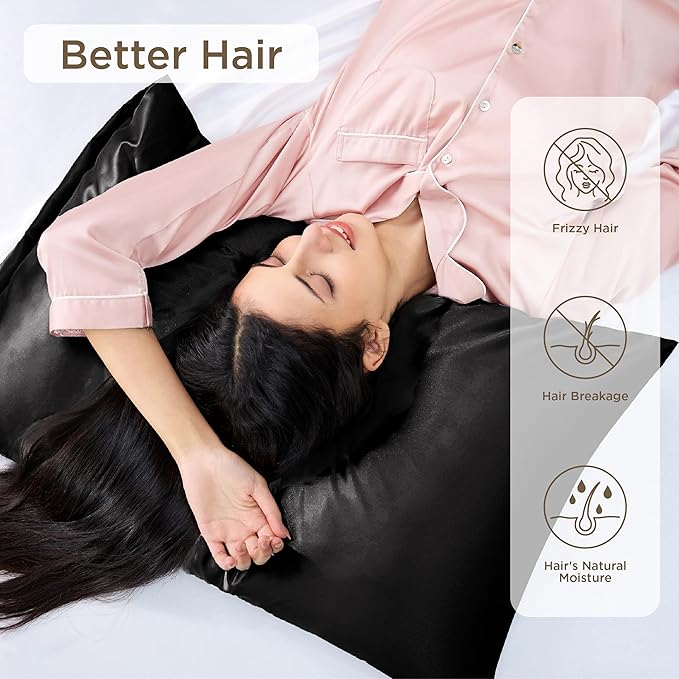 Bedsure King Size Satin Pillowcase Set of 4 - Black Pillow Covers for Hair and Skin 20x36 Inches with Envelope Closure, Similar to Silk Pillow Cases, Gifts for Women Men