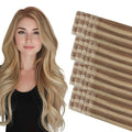 COOKAYU Invisible Tape in Hair Extensions, Gold Brown to Caramel Blonde 16Inch 35g 20pcs/pack Seamless Tape in Extensions Human Hair Injected Invisi Edge Extensions