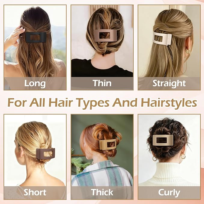 French Flat Hair Clips for Women 6pcs Hair Claw Clips for Thick or Thin Hair Matte Claw Clips for Girls Barrettes Non-Slip Strong Hold Hair Accessories for Women (Brown)