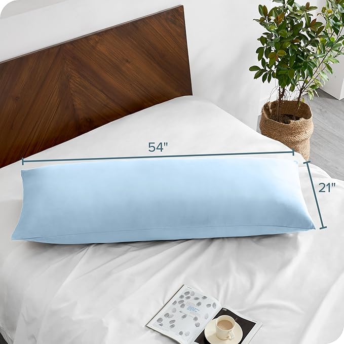 Bare Home Microfiber Body Pillow Cover - Ultra Soft - Cooling Pillowcase - Double Brushed - Pillowcase with Zipper Closure - Easy Care (20''x54'' Body Pillow Cover, Light Blue)