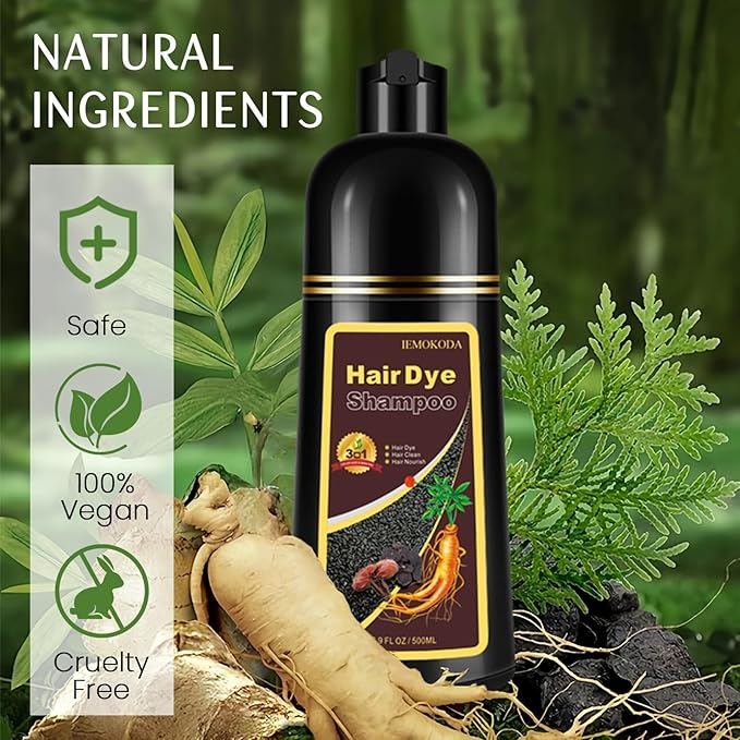 Chestnut Brown Hair Dye Shampoo 3-in-1, Instant Natural Hair Color Dye Shampoo for Women Men Maroon, Root Touch Up & 3-4 Weeks Lasting & Easy to Use & for All Hair Types, 500ml