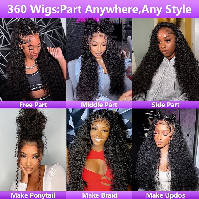 360 Deep Wave Lace Front Wigs Human Hair 200% Density 360 HD Lace Front Wigs Deep Wave Pre Plucked With Baby Hair Curly Full Lace Wig with Adjustable Straps for Women (22 Inch)