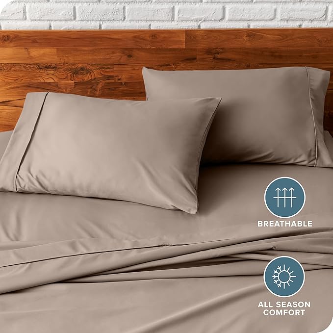 Bare Home Microfiber Pillow Cases - King Size Set of 2 - Cooling Pillowcases - Double Brushed - Taupe Pillowcases 2 Pack - Easy Care (King Pillowcase Set of 2, Taupe)