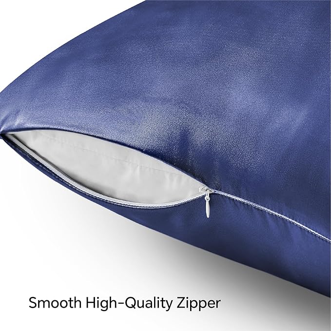 BEDELITE Satin Pillowcase with Zipper, Navy Pillow Cases Queen Size Set of 2, Super Soft and Cooling Similar to Silk Pillow Cases, Gift for Women Men(20x30 Inches)