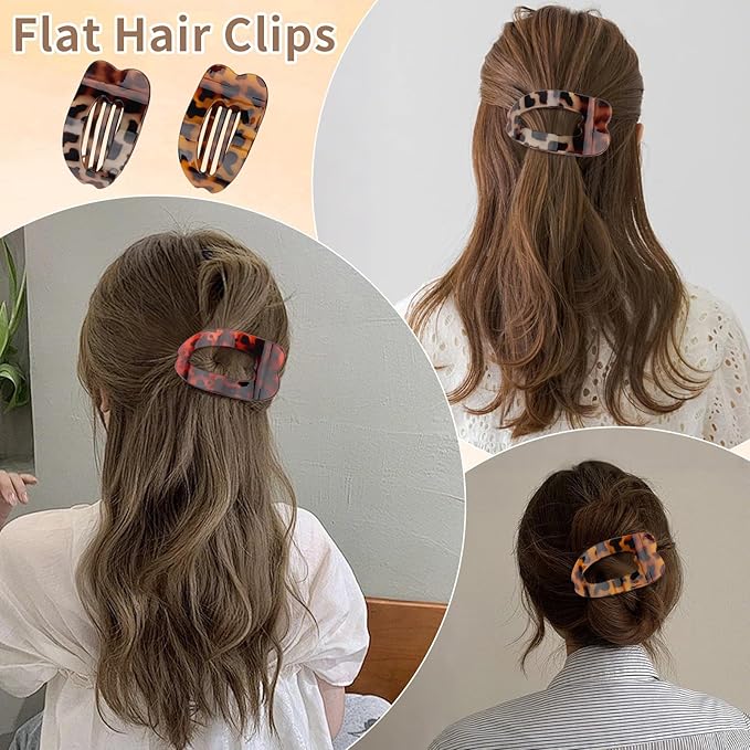 4Pcs Flat Hair Clips for Women Leopard French Claw Alligator Concord Flat Hair Clips Fashion Accessories for Women Girls
