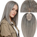 Rich Choices Human Hair Toppers for Women-100% Real Remy Hair Topper No Bang-Upgraded 150% Density 9 * 12CM Lace Base-Clip in Hairs Topper for Thinning Hairs-10Inch #G2 Grey