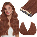 GOO GOO Tape in Hair Extensions Human Hair, #33B Dark Auburn Copper, 18inch 100g 40pcs, Skin Weft Seamless Invisible, Silky Straight with Thick Ends, Remy Human Hair