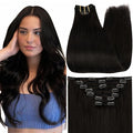 Full Shine Clip on Black Hair Extensions Real Human Hair 7 Pcs 120 Grams Remy Hair Silky Straight Clip in Hair Extensions for Black Women 16 Inch