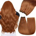 YoungSee Sew in Hair Extensions Real Human Hair Copper Weft Hair Extensions Copper Colorful Human Hair Extensions Sew in for Women 100G 16Inch