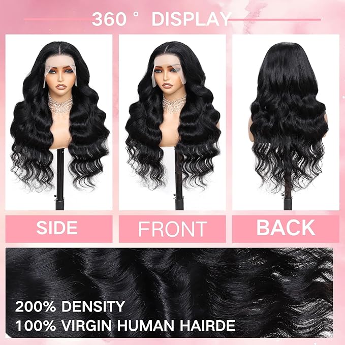 26 Inch 13x6 Body Wave Lace Front Wigs Human Hair 200 Density HD Transparent Lace Front Wigs for Black Women Glueless Frontal Wigs Human Hair Pre Plucked