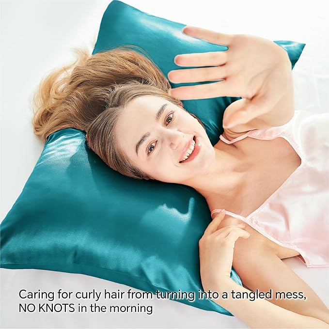 BEDELITE Satin Pillowcase with Zipper, Teal King Size Pillow Cases Set of 2, Super Soft and Cooling Similar to Silk Pillow Cases, Gift for Women Men(20x36 Inches)