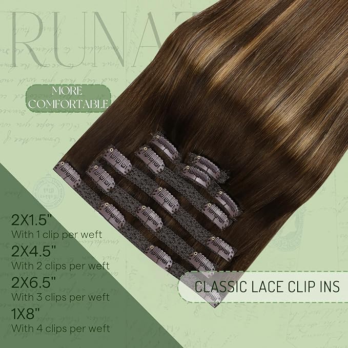 RUNATURE Balayage Clip in Hair Extensions Real Human Hair, Long Hair Extensions Clip Ins, Human Hair Clip in Extensions 24 Inch, Remy Natural Hair Tangle Free, 135g 7pcs #4/27/4 Brown Root to Blonde
