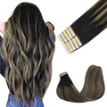 GOO GOO Tape in Hair Extensions Human Hair, 1B/19/1B Natural Black to Light Blonde, 18inch 25g 10pcs, Skin Weft Seamless Invisible, Silky Straight with Thick Ends, Remy Human Hair