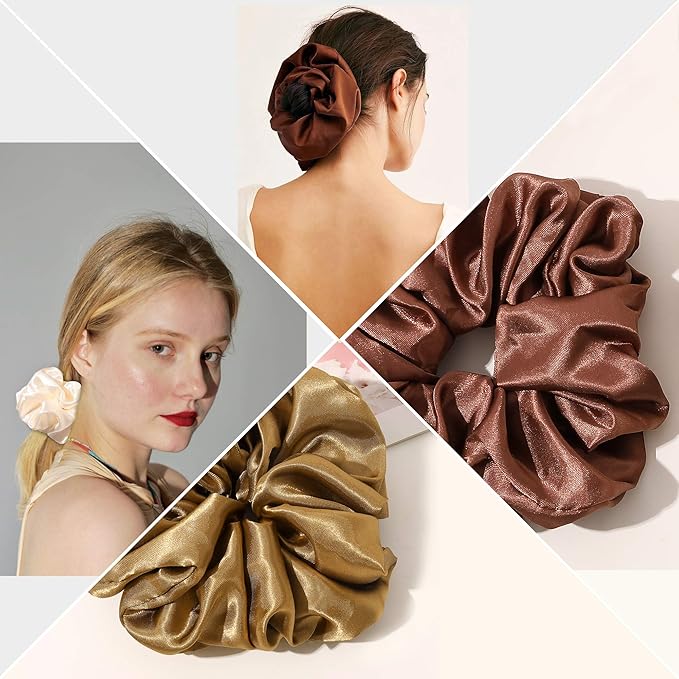 Scrunchies Hair Ties for Women - Big Silk Satin Scrunchie Exra Large Jumbo Gaint Oversized Cute Scrunchy for Curl Thick Hair Ligas Para el Cabello De Mujer Decorations Hair Accessories Gift for Girls