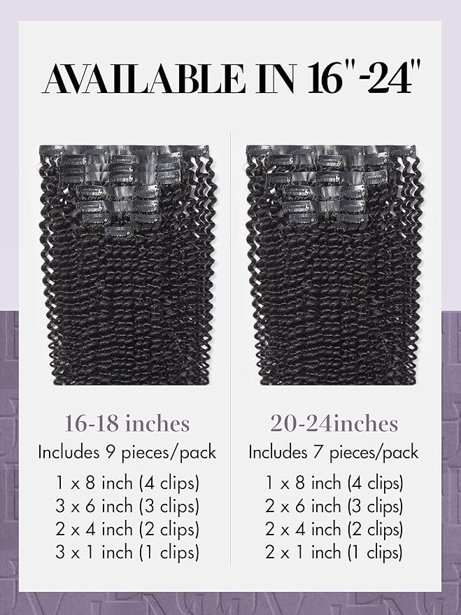 LUVME Curly Clip in Hair Extensions Real Human Hair Kinky Curly Clip ins Full Head with 2 Pack for Women Remy Human Hair Natural Black 270g 14pcs 20Inch