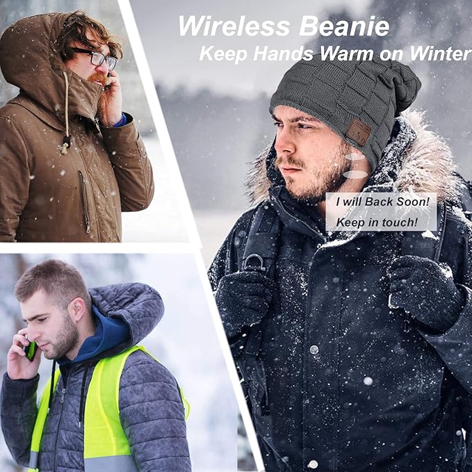 Wireless Music Hat Beanie for Men Women Headphones Wireless Earbuds Headset Music Audio Stereo Earphone Boys Girls Beanie hat Winter Cap Outdoor Sport Business Truck Driver Deep Grey