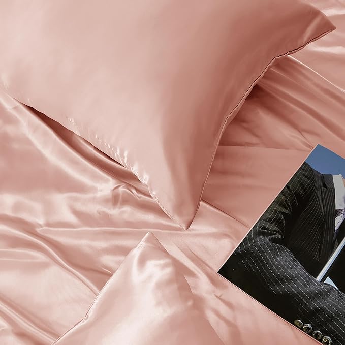 Rose Gold King Size Satin Pillowcase Set of 2 with Envelope Closure,Rose Gold Silk Pillowcase for Hair and Skin (20x36)