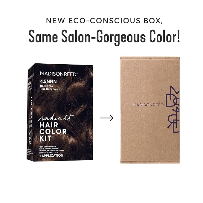 Madison Reed Radiant Hair Color Kit - 4.5NNN Darkest Brown with Warm Tones (Barletta Brown), 100% Gray Hair Coverage Permanent Hair Dye for Resistant Grays | PPD-Free & Ammonia-Free, 2 Pack