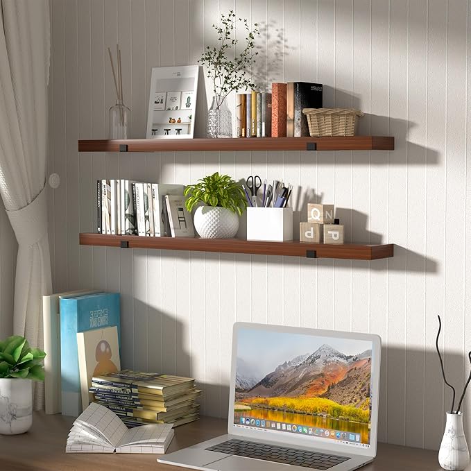 CONSDAN Floating Shelf for Wall Mounted Book Shelf Hanging Shelves Floating Bookshelf for Bedroom, Bathroom, Living Room, Kitchen USA Grown Solid Hardwood, Dark Maple 36x7.5x1.5 in