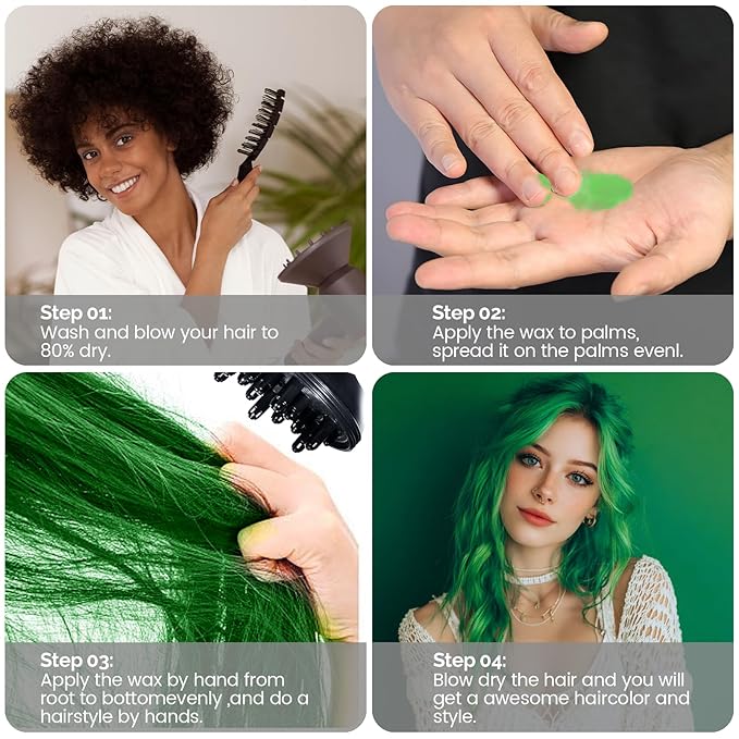 SOVONCARE Green Temporary Hair Color Wax Washable Hair Dye for Men & Women, All-Day Hold Disposable Hair Styling Clays for Party, Cosplay & Daily 4.23 oz