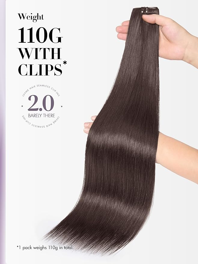 LUVME Invisible Clip in Hair Extensions Real Human Hair, 22 inch 110g 6Pcs, Natural Remy Human Hair Extensions Clip ins for Women, Natural Human Hair Silky Straight Highlight No.2