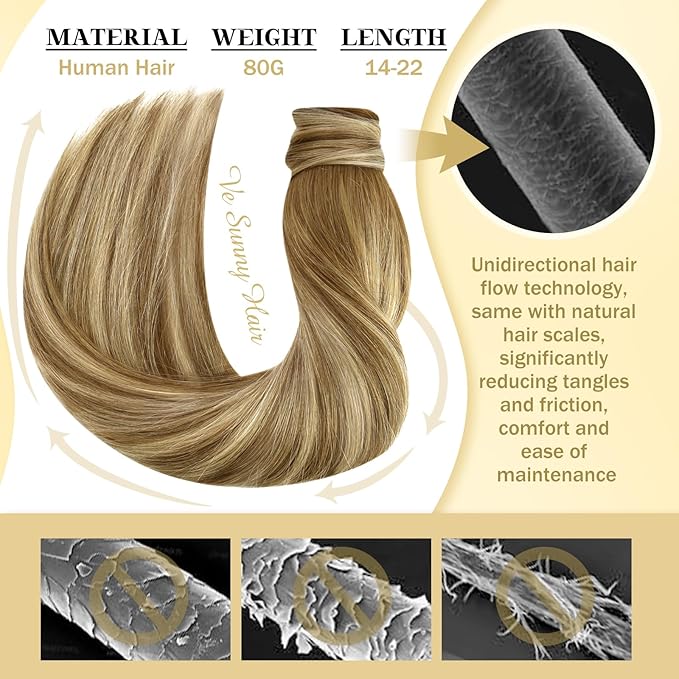 Ve Sunny Hair Extensions Ponytail Real Human Hair Wrap Around Clip in Ponytail Hair Extensions Straight Extensions Human Hair for Women Chestnut Brown Ombre Platinum Blonde Balayage 20inch 80G
