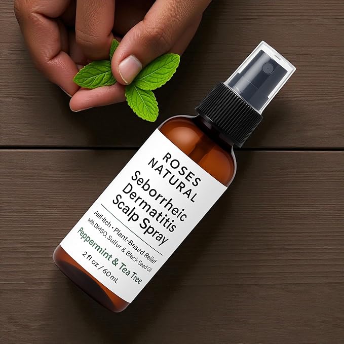 Seborrheic Dermatitis Scalp Spray, Plant-Based Relief with DMSO, Sulfur, Black Seed Oil, Peppermint & Tea Tree, Anti-Itch, 2 fl oz