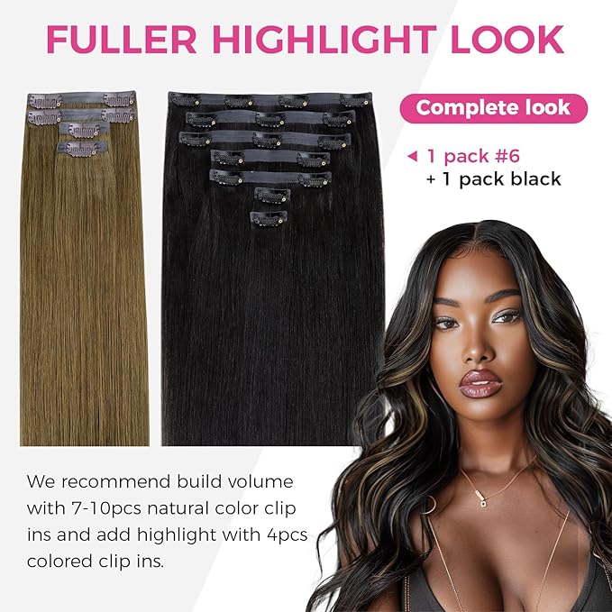 Lashey Seamless Clip in Hair Extensions Human Hair, 4pcs 48g Medium Brown 20 Inch, Straight Hair Extensions Real Human Hair with PU Soft Invisi Edge