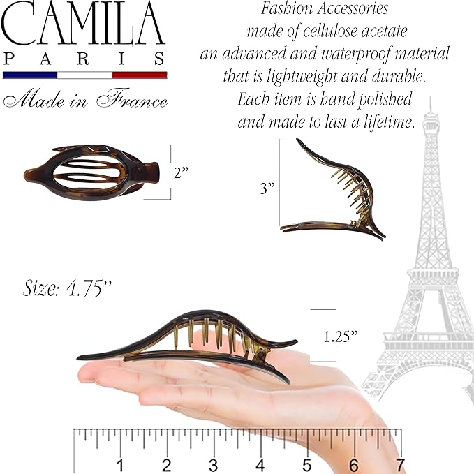 Camila Paris CP2372 French Hair Clips, Large Side Slide Hair Clips for Long Curly Wavy Hair, Strong Hold No Slip Grip, Girls Hair Claw Clips for Women, Styling Girls Hair Accessories, Made In France