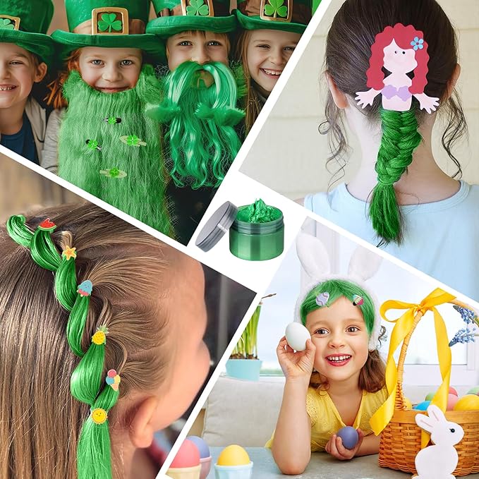 Temporary Hair Color Wax Kit, Stocking Stuffers for Teen Girls, Instant Hair Dye Color Wax Washable Natural Hair Color Cream for DIY Hairstyle on Crazy Hair Day, Children's Day, St. Patrick's (Green)